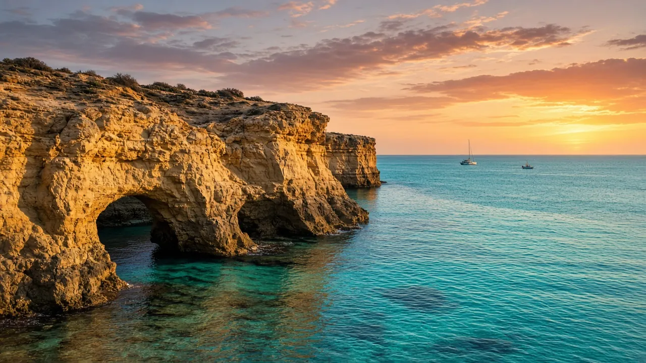 Sea caves near Ayia Napa at sunset